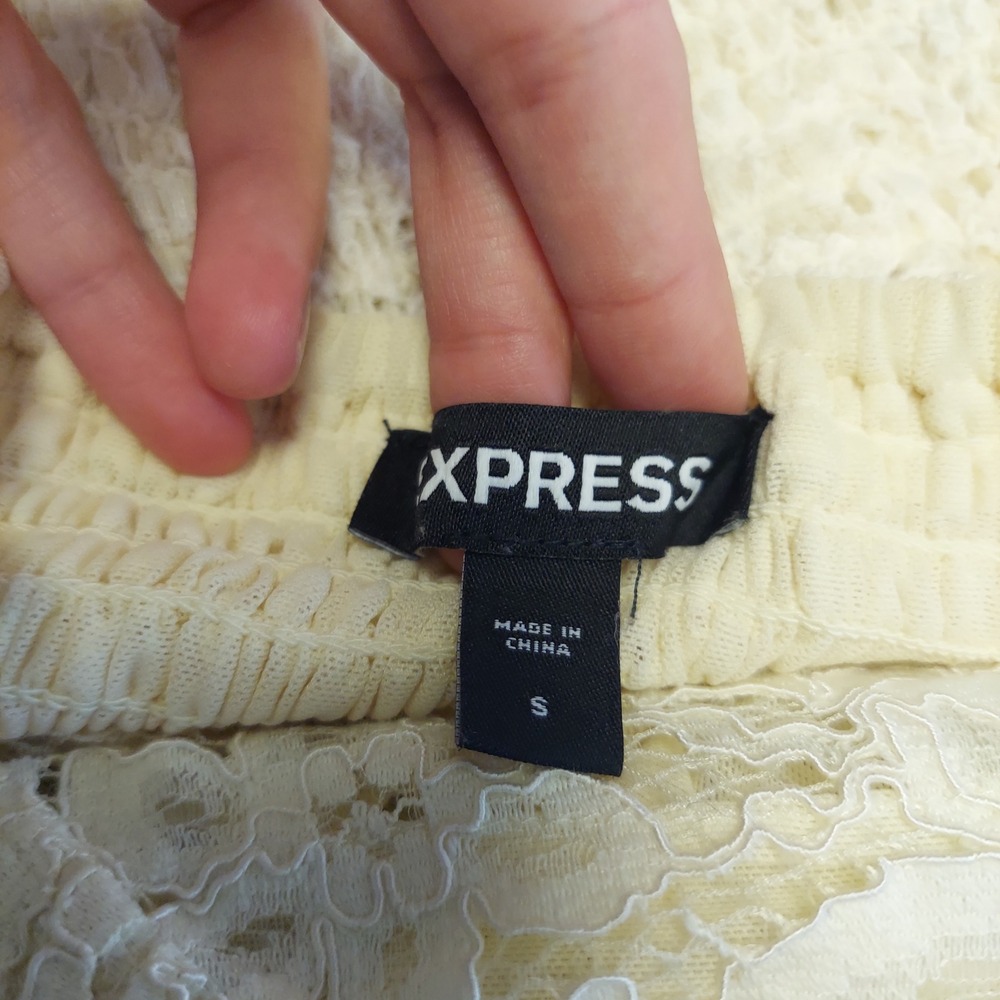 Express Cream Lace Smocked Cropped Cami Tank Top Cottage Coquette‎ Cottage Fairy - Picture 4 of 5